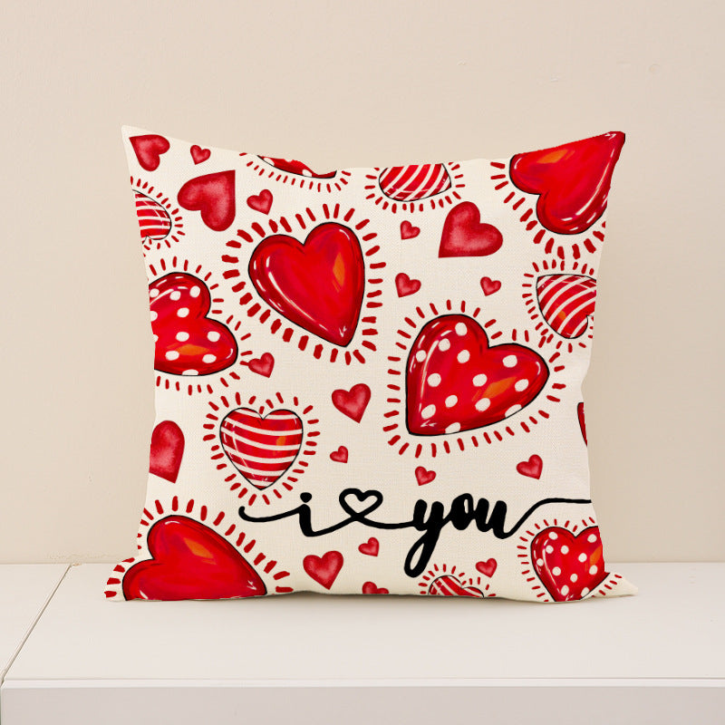 Wholesale Heart-Shaped Printed Pillow Cover Valentine' s Day  Linen Printed  Cover