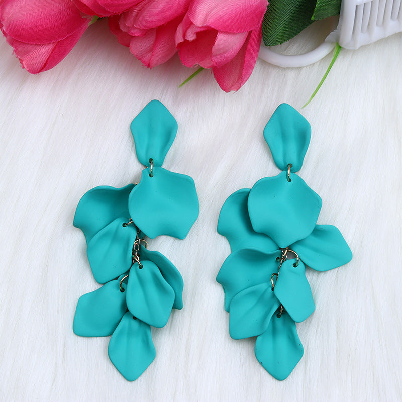 Wholesale Bohemian Style Fashion Personality Tassel Petal Candy Color Design Earrings