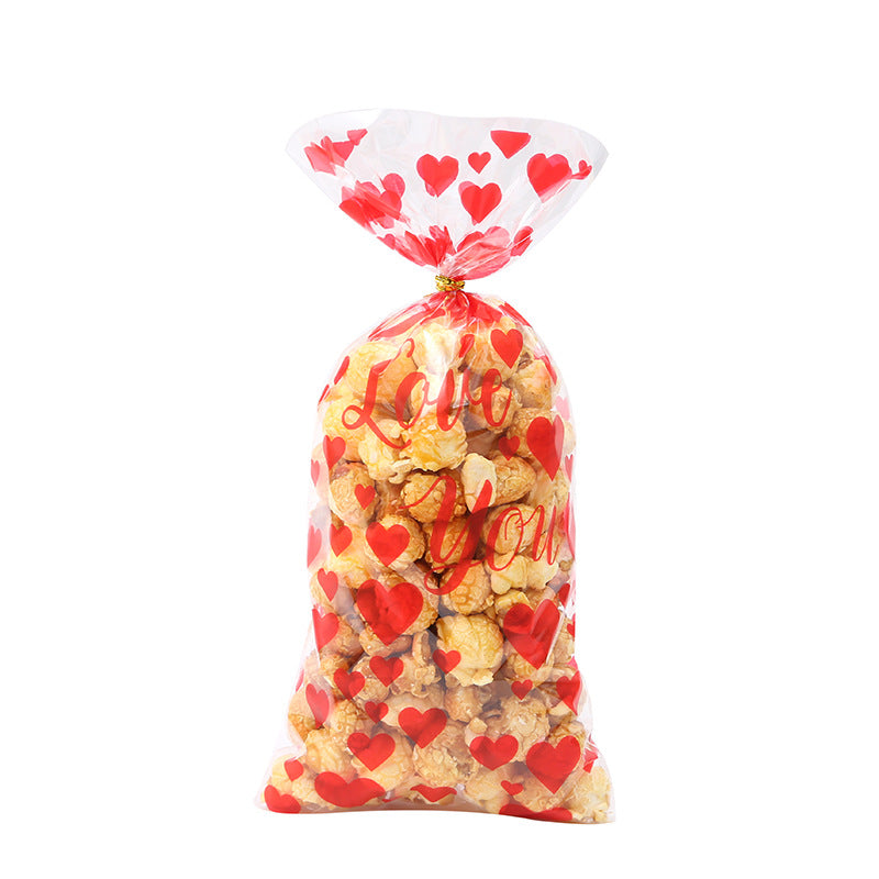 Wholesale Flat Pocket Peach Heart Color Printing Valentine's Day Love Glass Paper Biscuit Plastic Packaging Bag