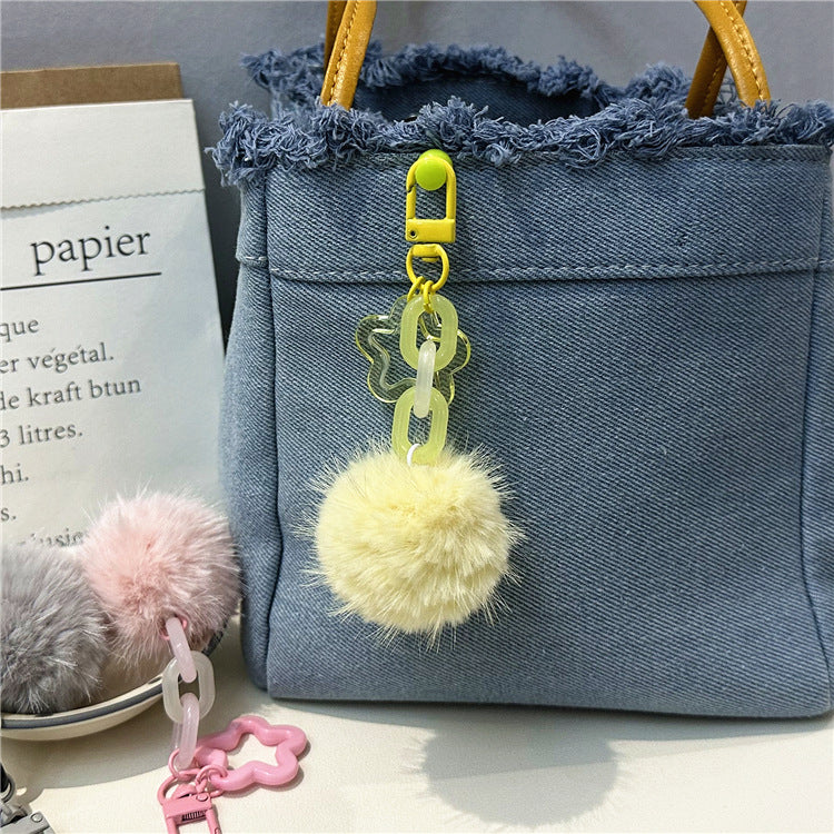 Wholesale Creative cute fur ball flower keychain colorful candy ball plush pendant