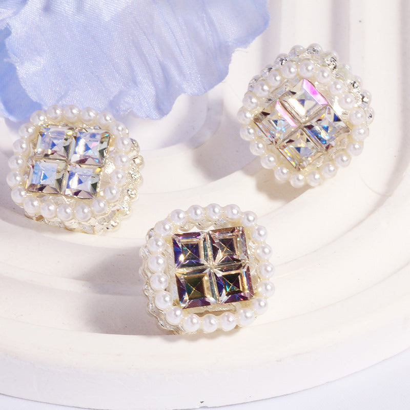 Wholesale 2pcs/pack Double-sided alloy rhinestone square straight hole loose beads DIY