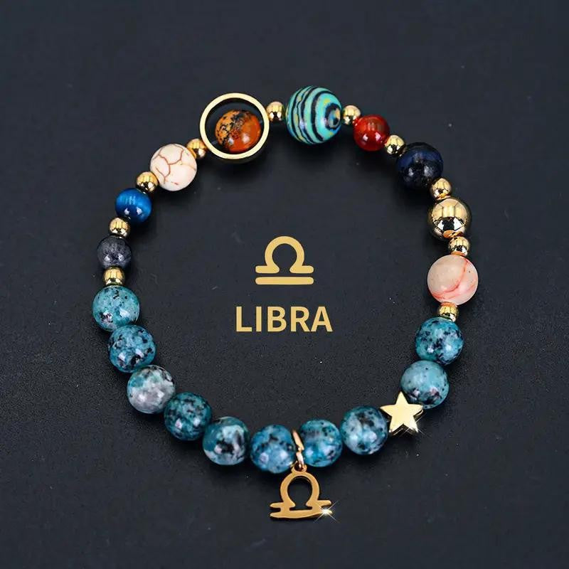 Wholesale eight planets and twelve zodiac signs bracelet blue black spot stone bracelet