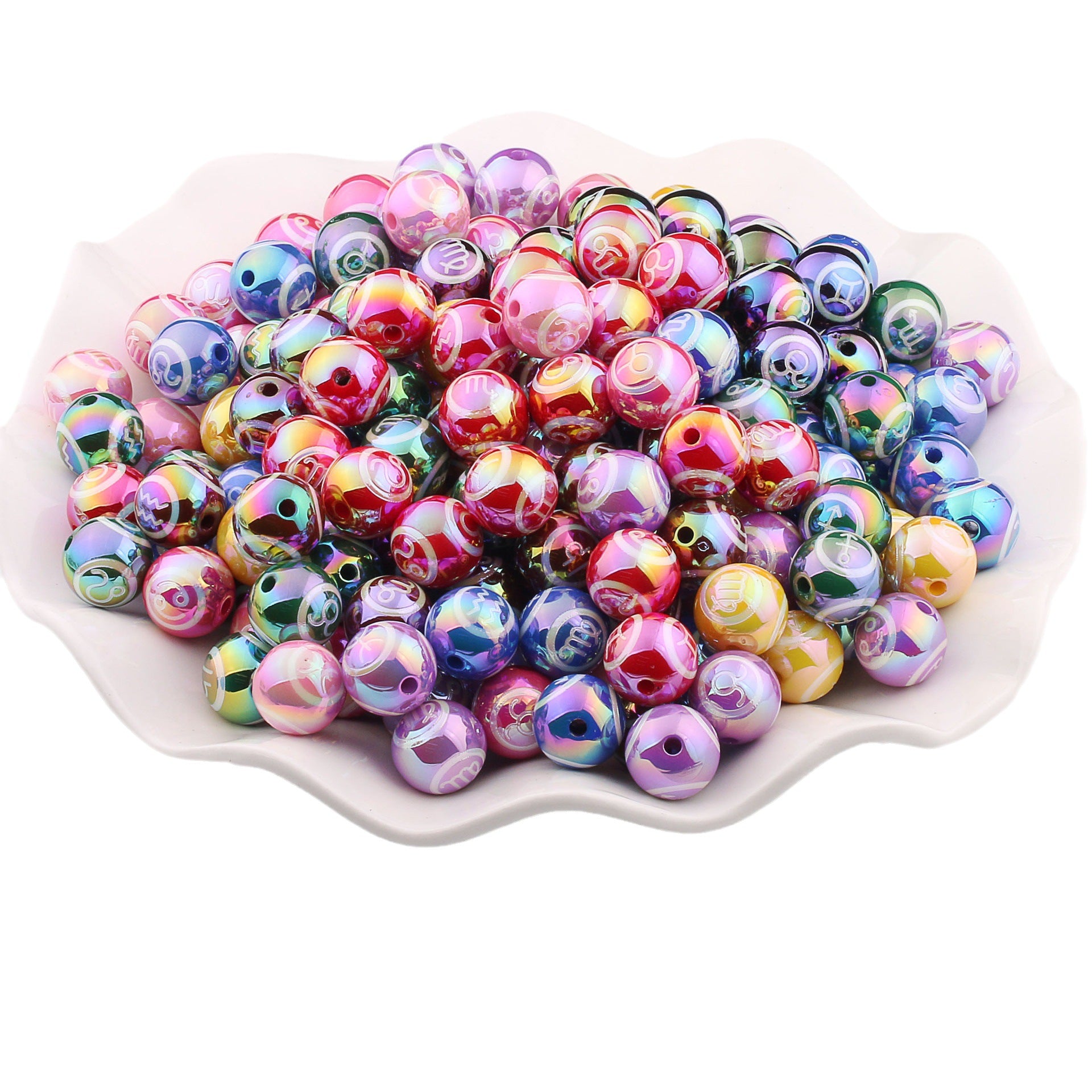 Wholesale 20pcs/pack Acrylic UV Plated 12 Constellation Round Beads DIY Beading Accessories