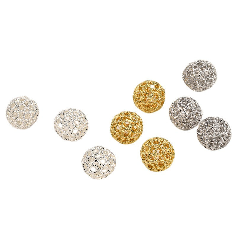Wholesale of 10pcs/pack Copper Circular Through-hole Plated with Genuine Gold Hollow Ball Beads