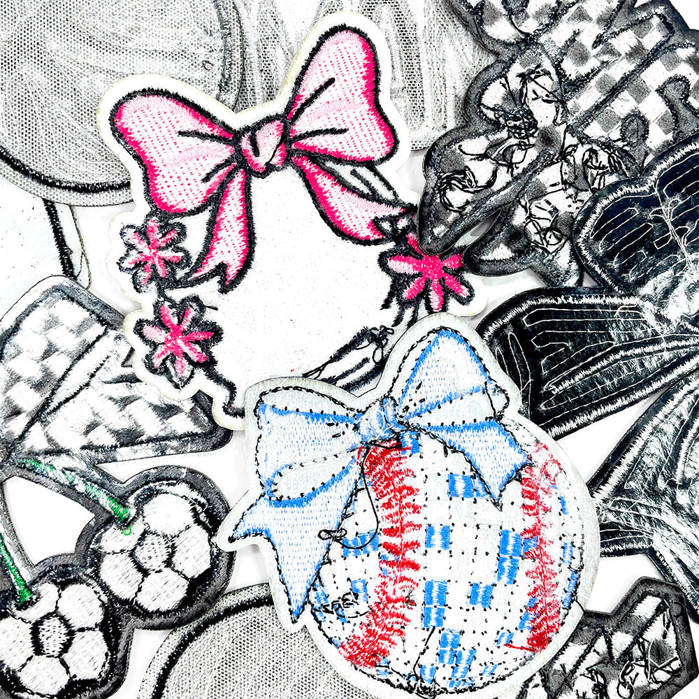 Wholesale Trendy Blue Ball Sequin Embroidered Patch With Bow Iron On Adhesive For Coats DIY Fashion Accessory Gift