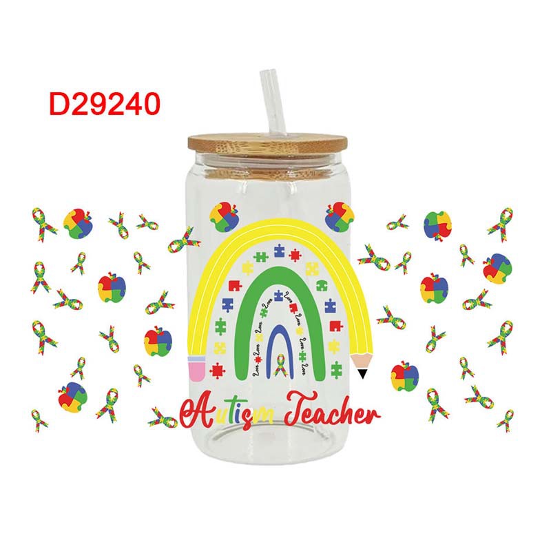 Wholesale Colorful Cartoon Puzzle 16oz Cup UV DTF Wraps