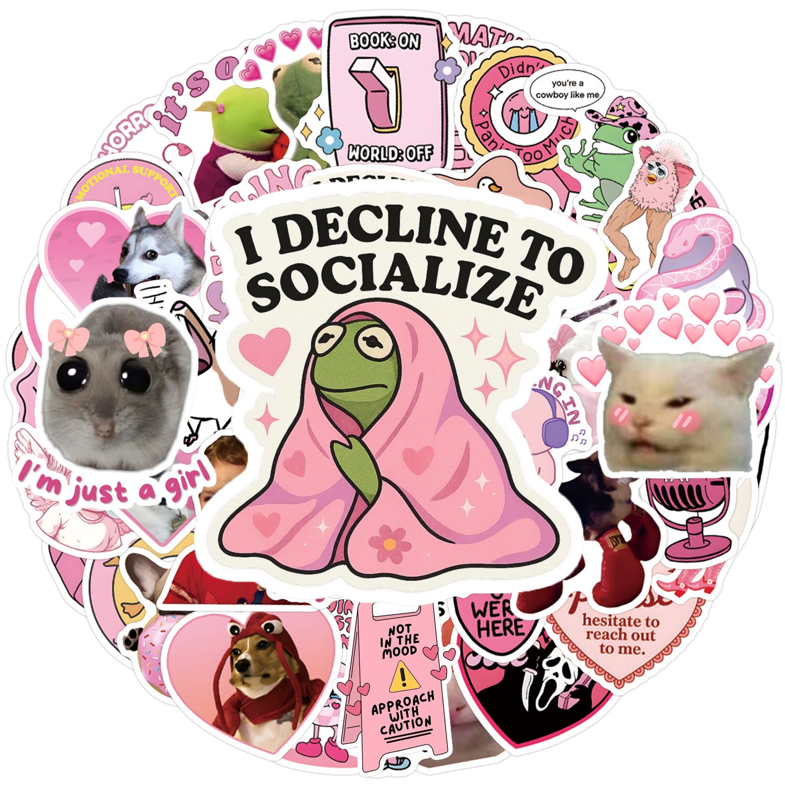 Wholesale 55 Pink Emoji Doodle Stickers Cute Funny Waterproof Vinyl Stickers