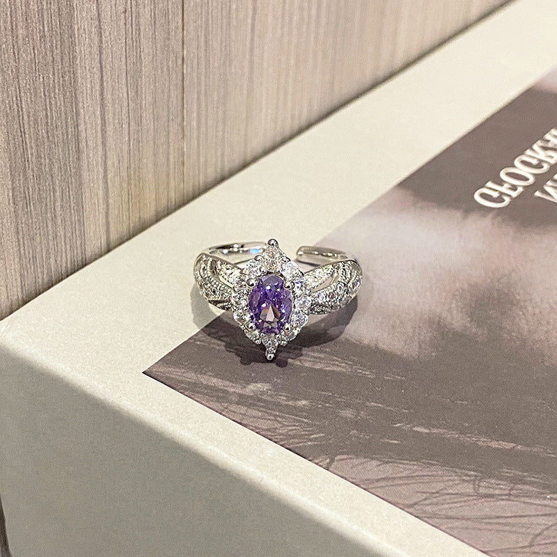 Wholesale Sweet Cool Geometric Purple Diamond Open Ring