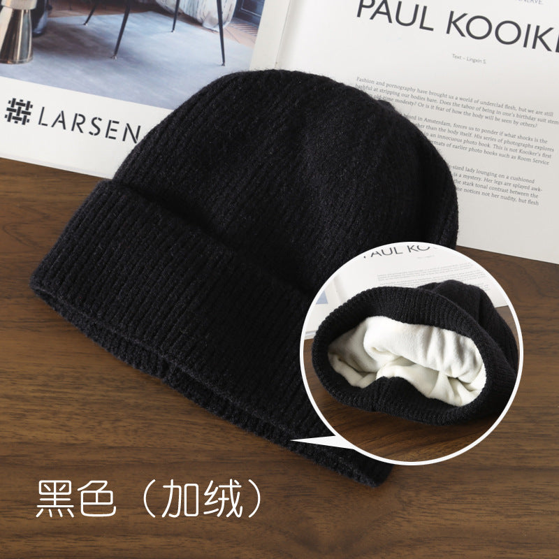 Wholesale Autumn/Winter Solid Color Light Plate with Velvet Warm Knitted Outdoor Travel Cycling Cold Proof Ear Protection Knitted Hat