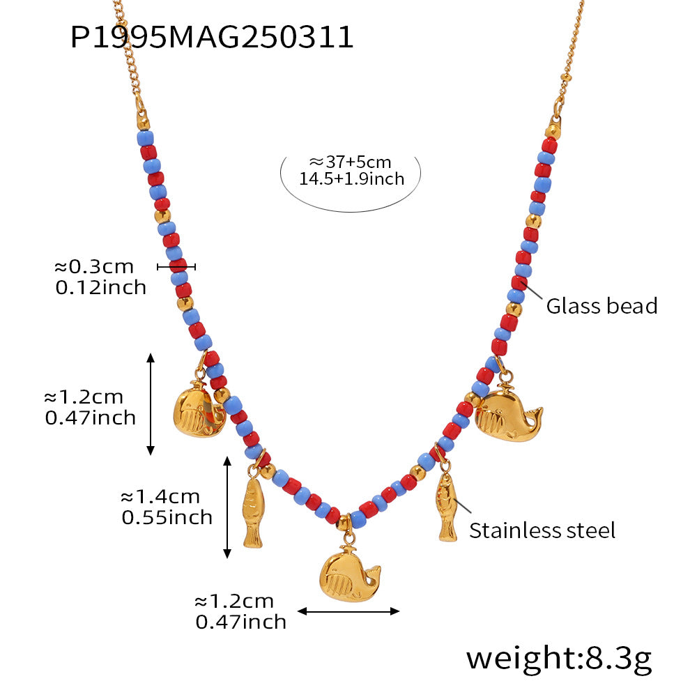 Wholesale Ocean Series Bohemian Dolphin Pendant Glass Beaded Clavicle Necklacee