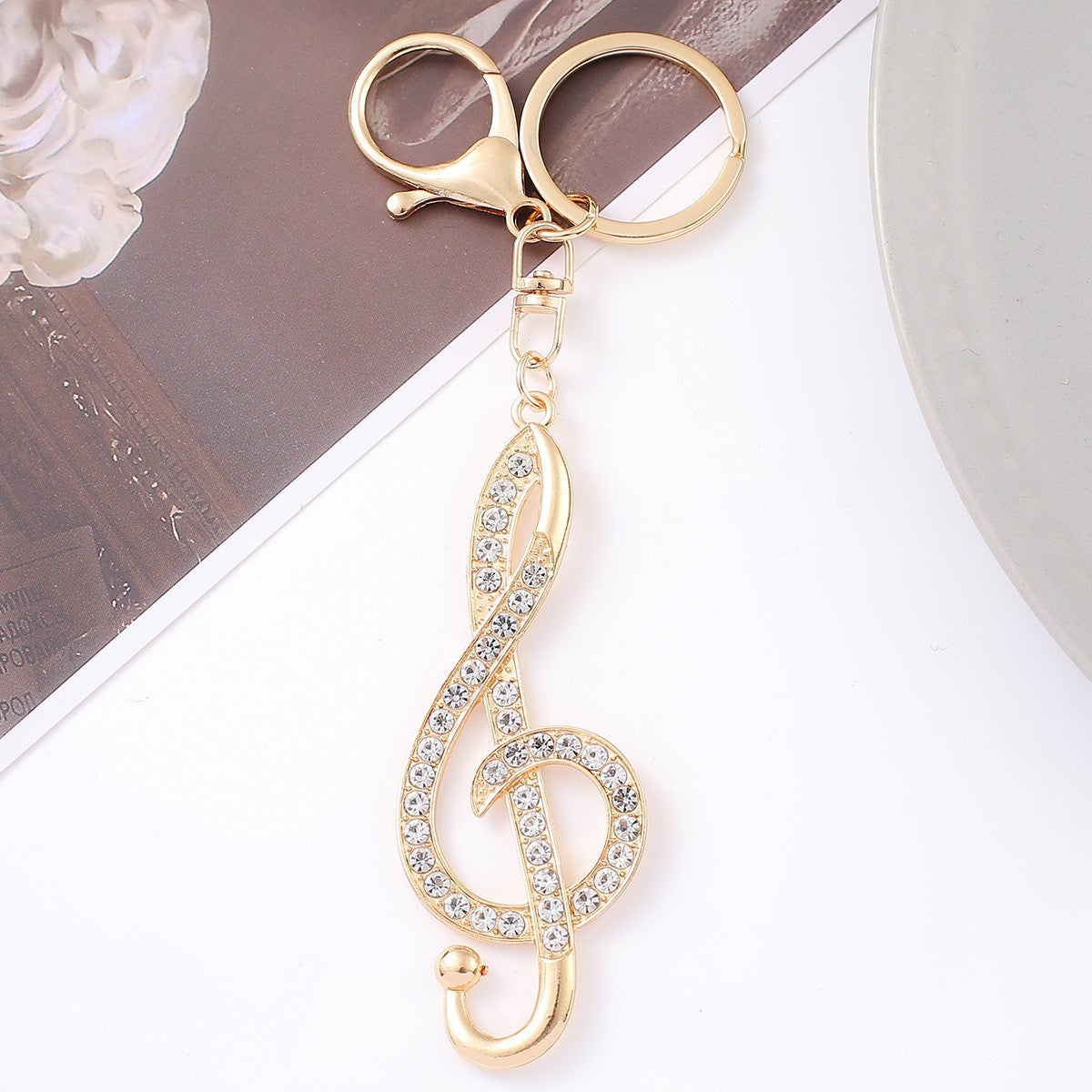 Wholesale Gold silver note studded diamond metal keychain