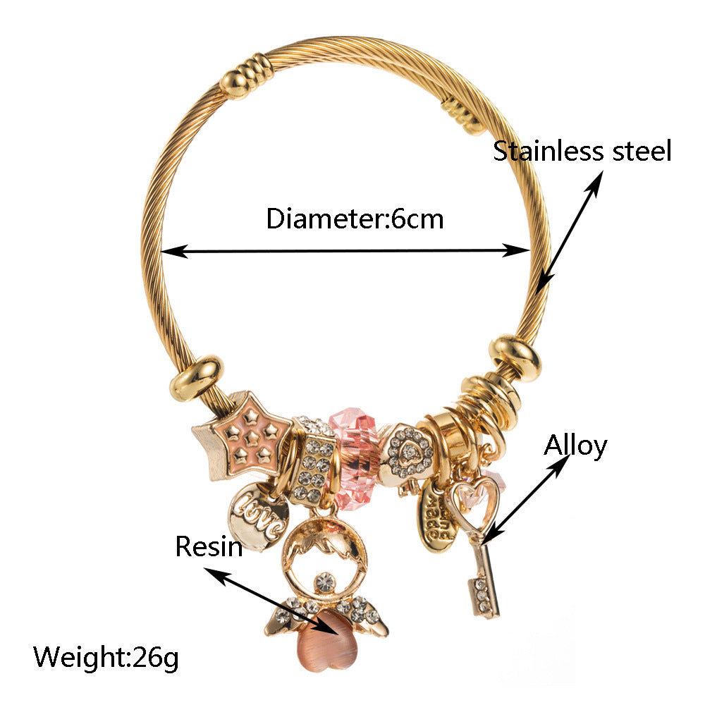 Wholesale Valentine's Day Beaded Angel Key with Diamond Adjustable Bracelet