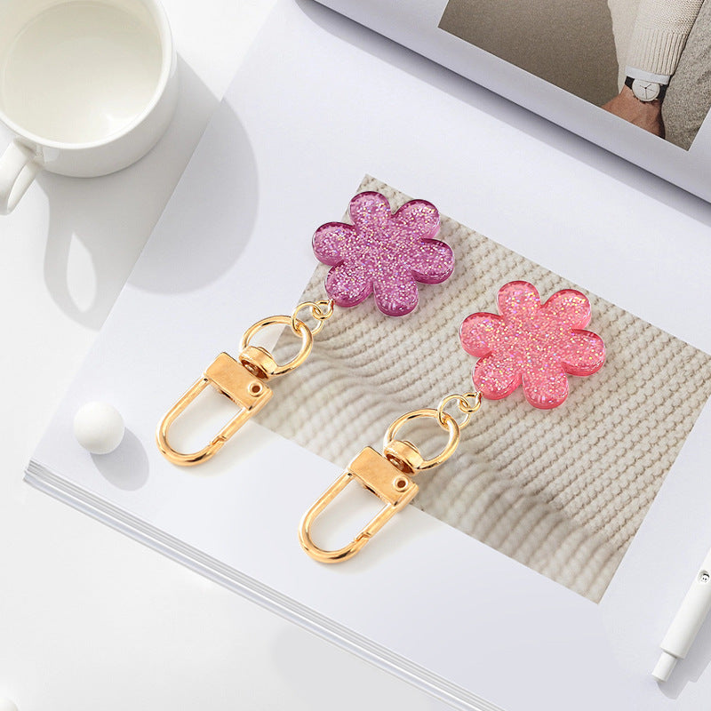 Wholesale Colorful resin glitter flower petal series keychain