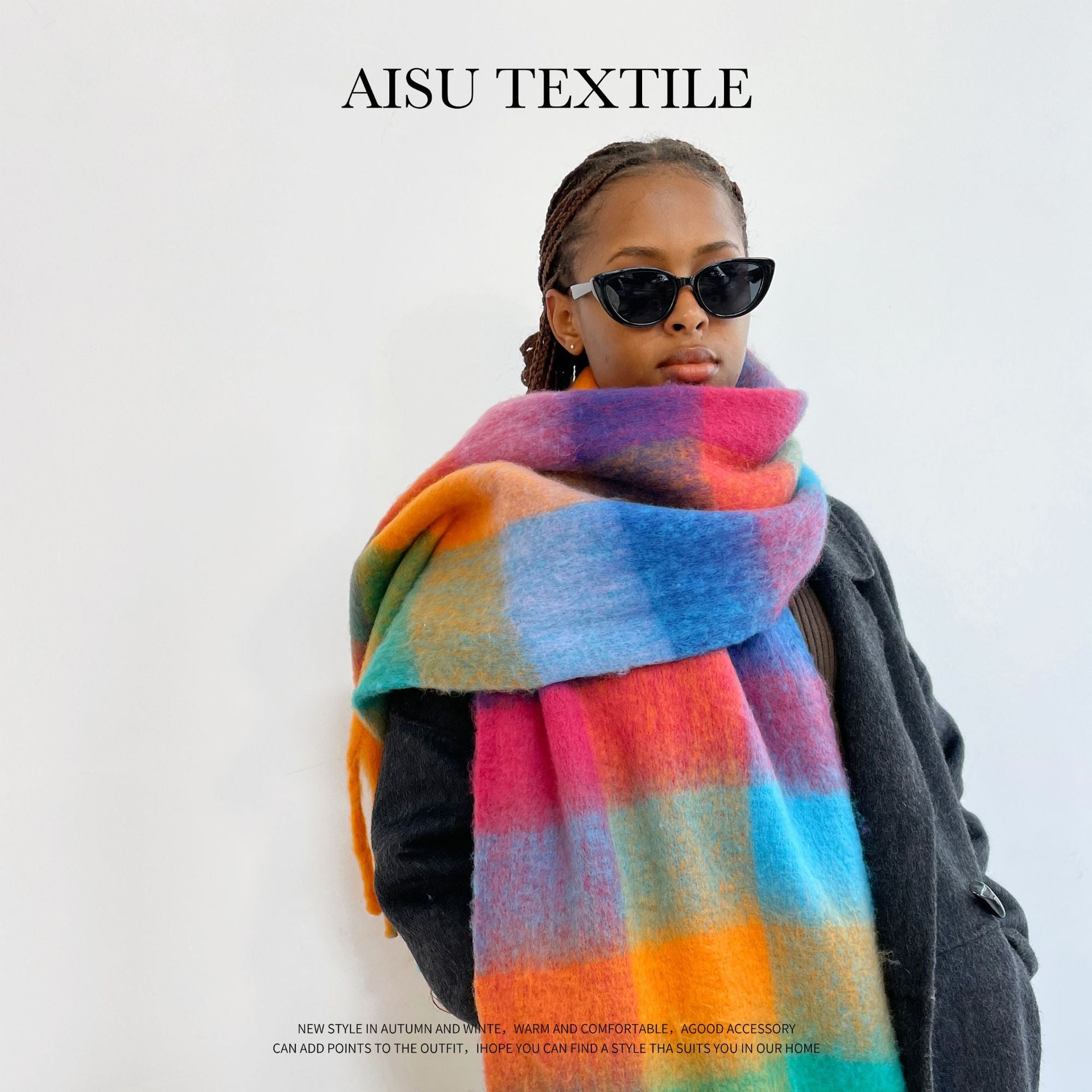 Wholesale Colorful Plaid Winter Warm Seahorse Hair Scarf