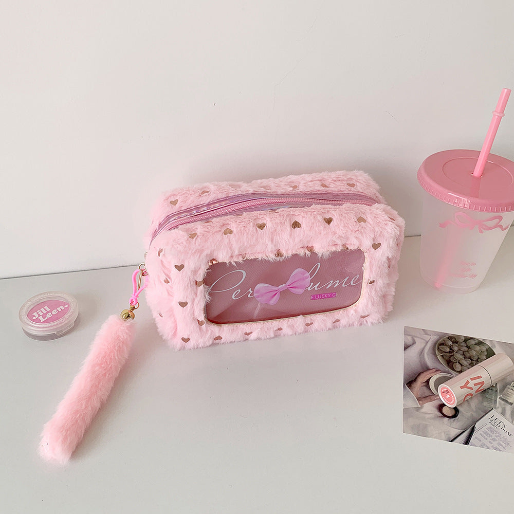 Wholesale  Bow  Plush Large Capacity Stationery Storage Bag