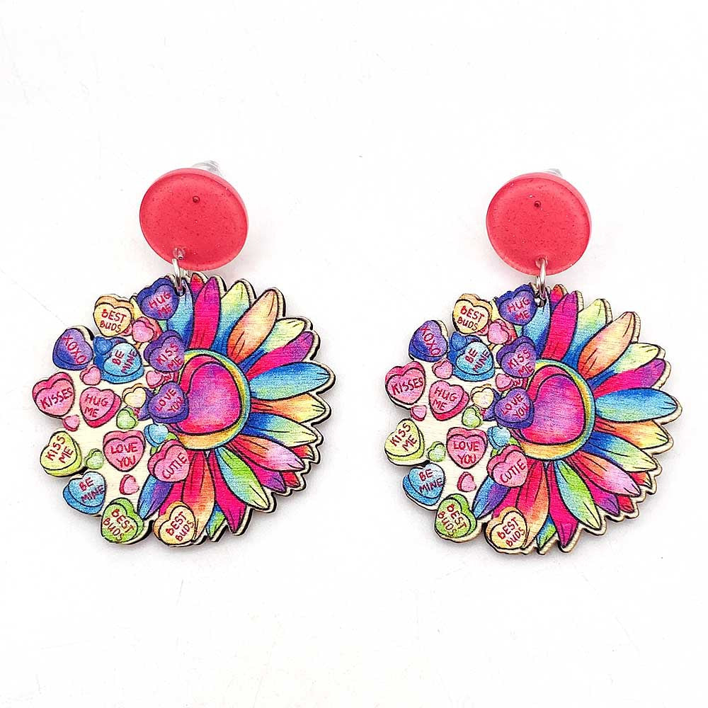 Wholesale Valentine's Day Cat Leopard Cactus Wooden Earrings