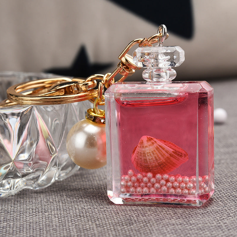 Wholesale Pearl Shell Acrylic Perfume Bottle Key Chain