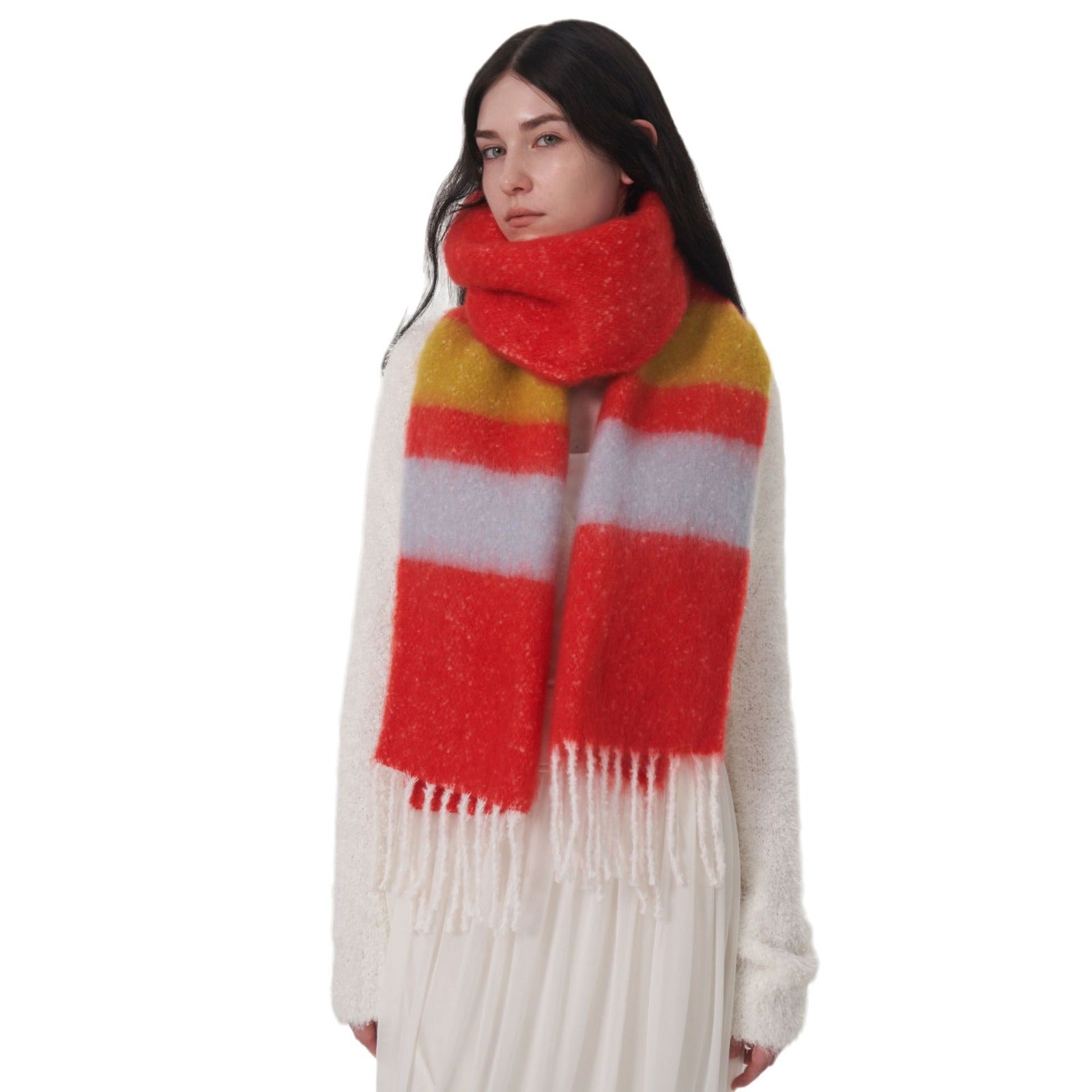 Wholesale Autumn and Winter Thickened Warm Dopamine Striped Imitation Cashmere Plaid Scarf