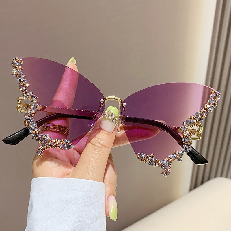 Wholesale Butterfly Shape Diamond Frameless Sunglasses