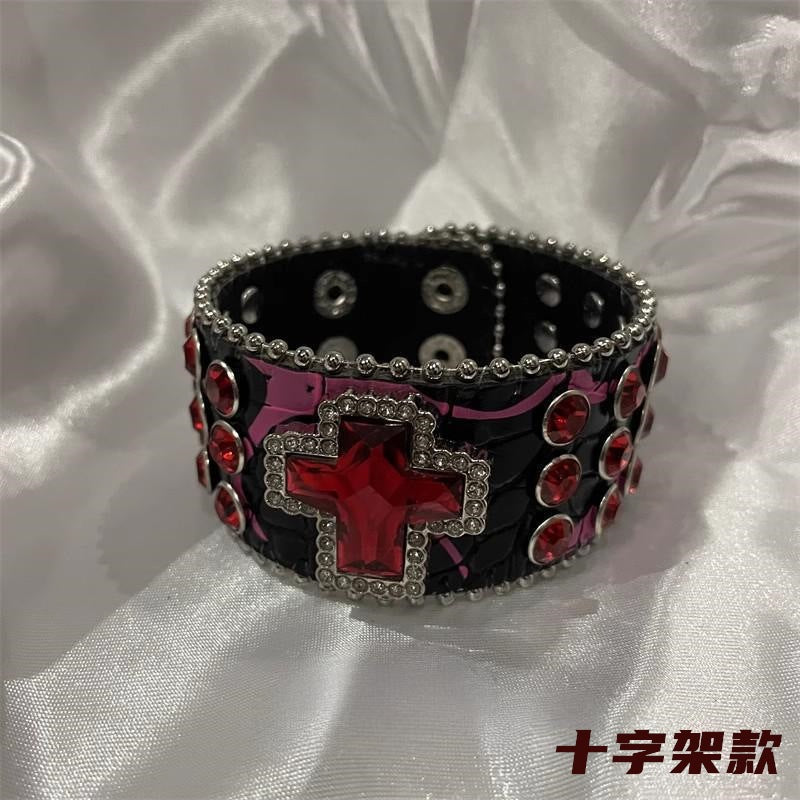 Wholesale Punk Leather Rivet Skeleton Wide Edge Bracelet