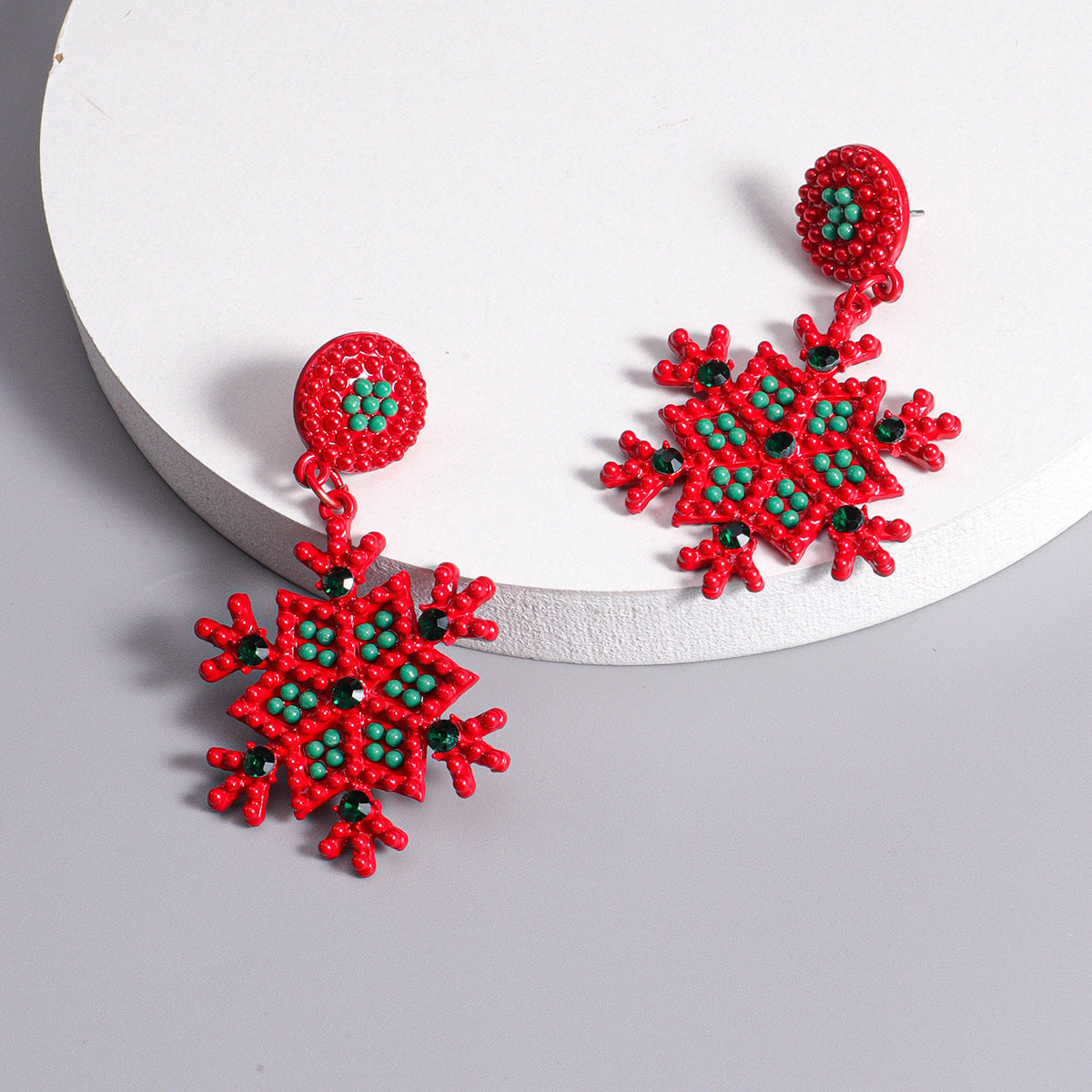 Wholesale Christmas Snowflake Alloy Rice Beads Spray Paint Earrings