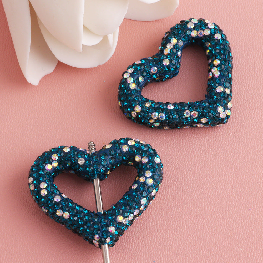 Wholesale 10pcs Hollow out heart-shaped water drill filled with clay straight hole beads