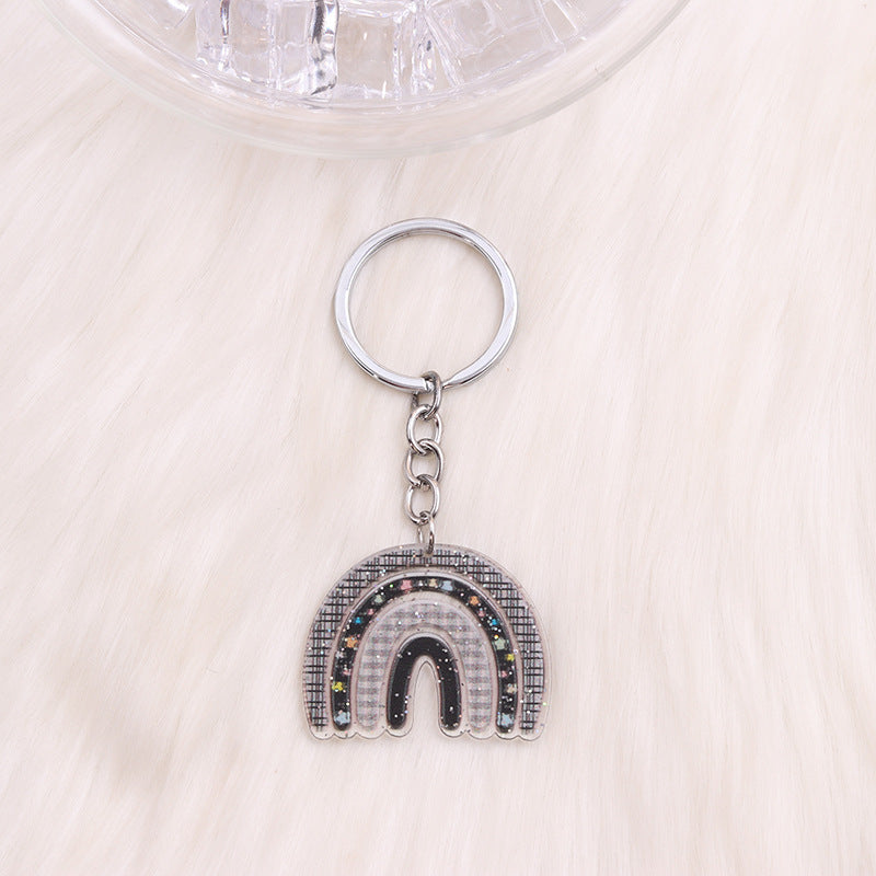 Wholesale Semi-circular Floral Rainbow Acrylic Keychains