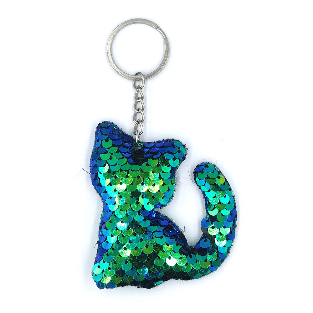 Wholesale Fish Scale PET Glitter Reflective Glossy Cat Keychains
