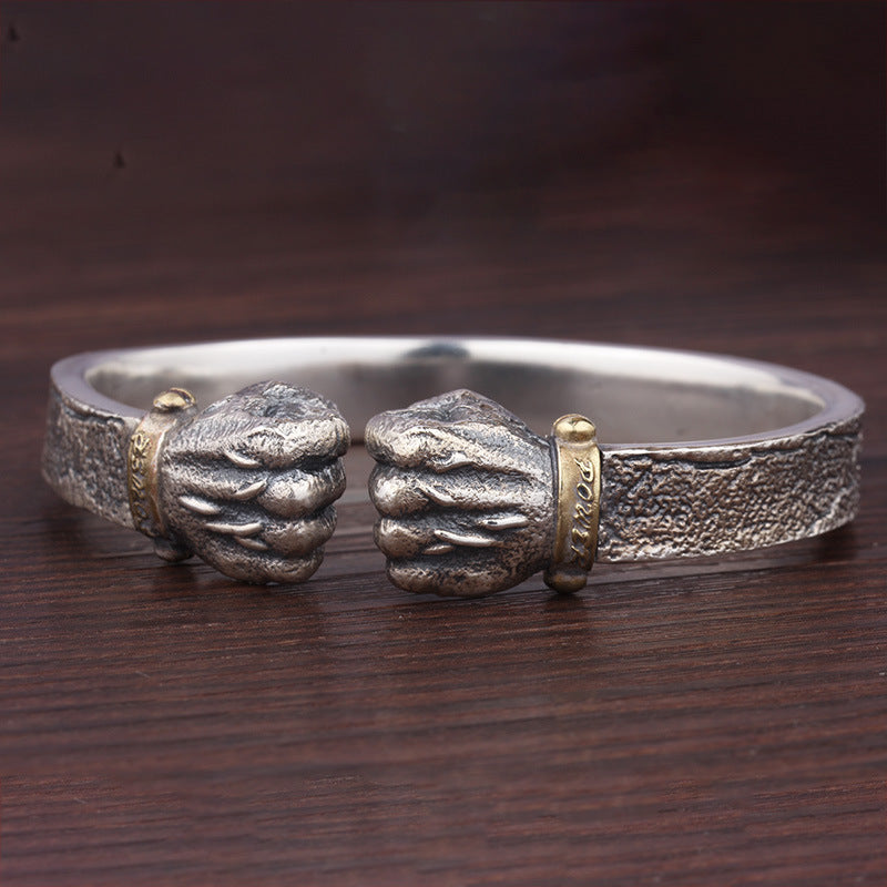 Wholesale Power in Hand Silver Solid Open Bracelet