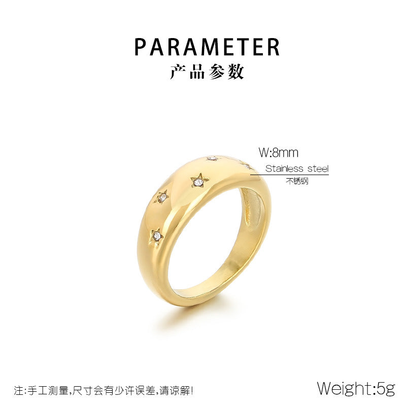 Wholesale Sweet Personality Single Row Diamond Fashion Temperament Colorful Eight-pointed Star Stainless Steel Rings