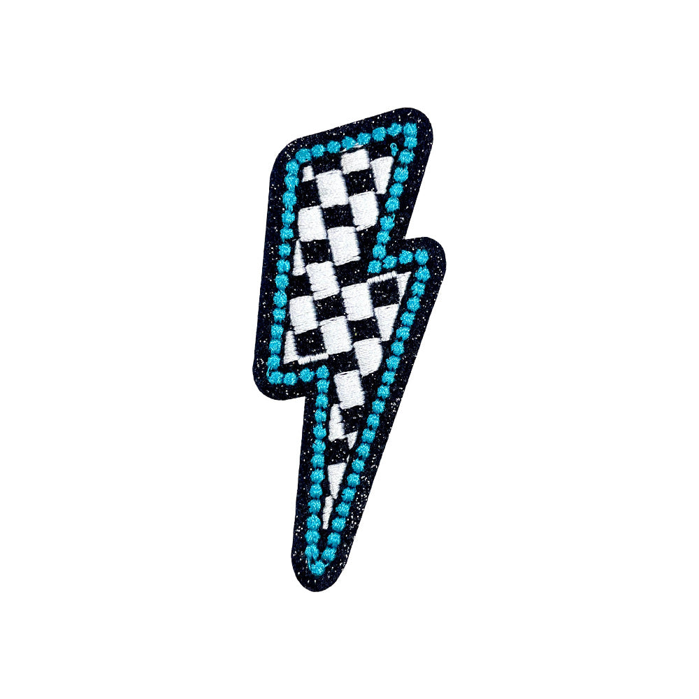 Wholesale Polyester Embroidered Patch Bow Lightning Checkerboard Design With Sequined Edge For ets DIY Clothing Decor