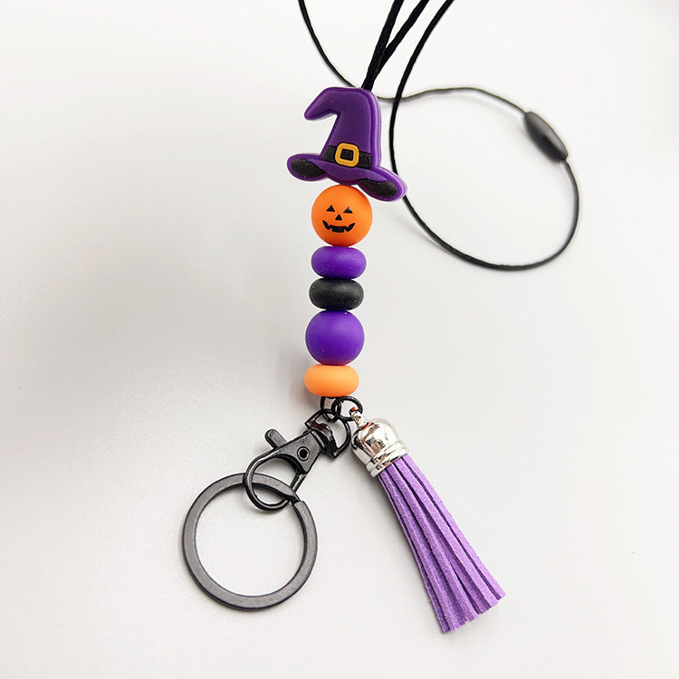 Wholesale Halloween Silicone Beads Easy Pull Lanyard Keychain