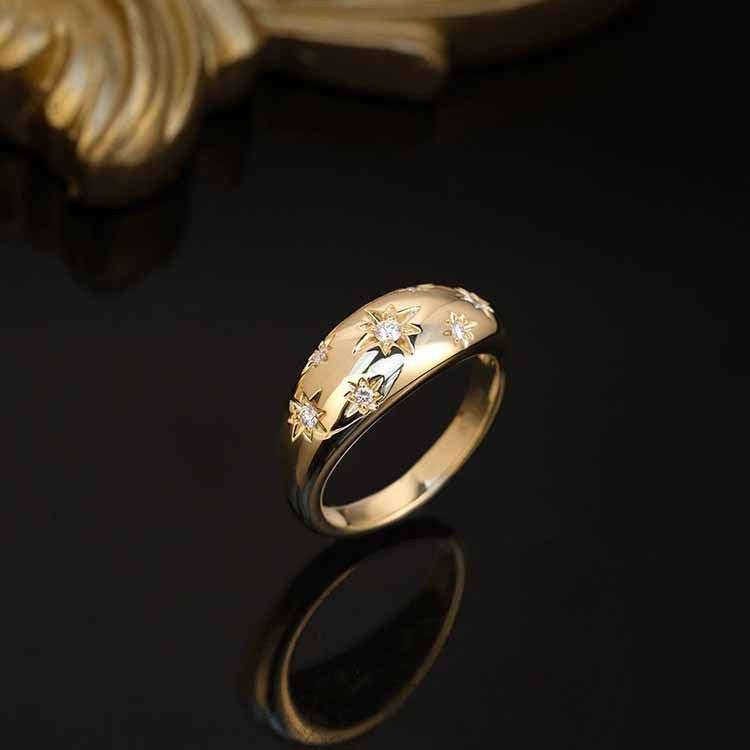 Wholesale Copper Plated 18k Gold Glossy Star Copper Rings