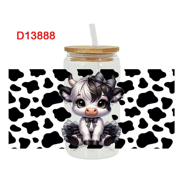 Wholesale Black and white cartoon calf  16oz Cup UV DTF Wraps