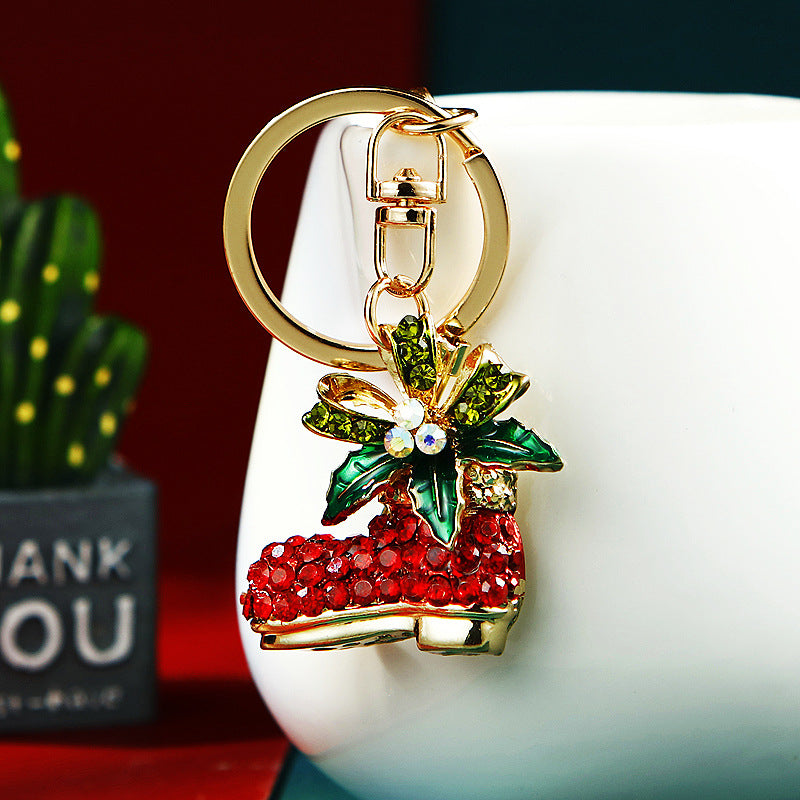 Wholesale Diamond Inlaid Santa Claus Boots Metal Keychain