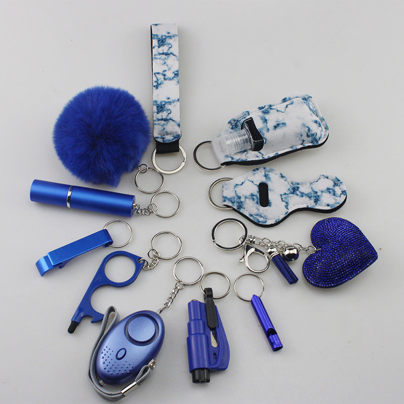 Wholesale Rhinestone Love Lipstick Set Bottle Opener Hair Ball Whistle Keychain Set