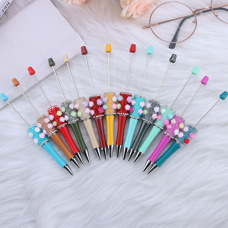 Wholesale 50pcs DIY Rose Flower Sugar Diamond Small Flower Embellishment Creative Beaded Round Bead Cute Pen
