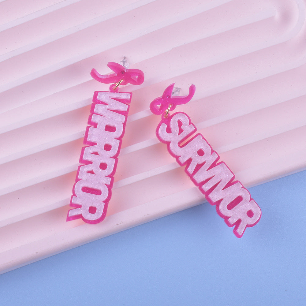 Wholesale Breast Health Pink Ribbon Acrylic Earrings