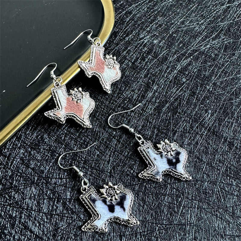 Wholesale Western cowboy design map-shaped earrings