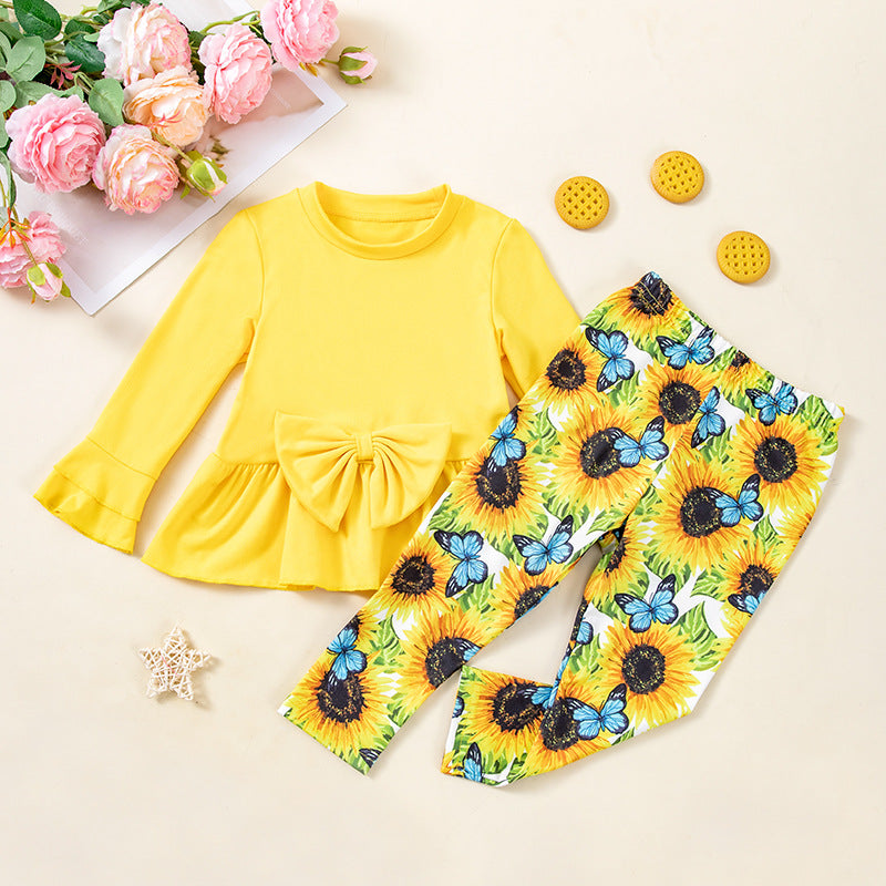 Wholesale Chic Girls 2 Piece Outfit Set Long Sleeve Top And Pants Korean Style Children S Clothing