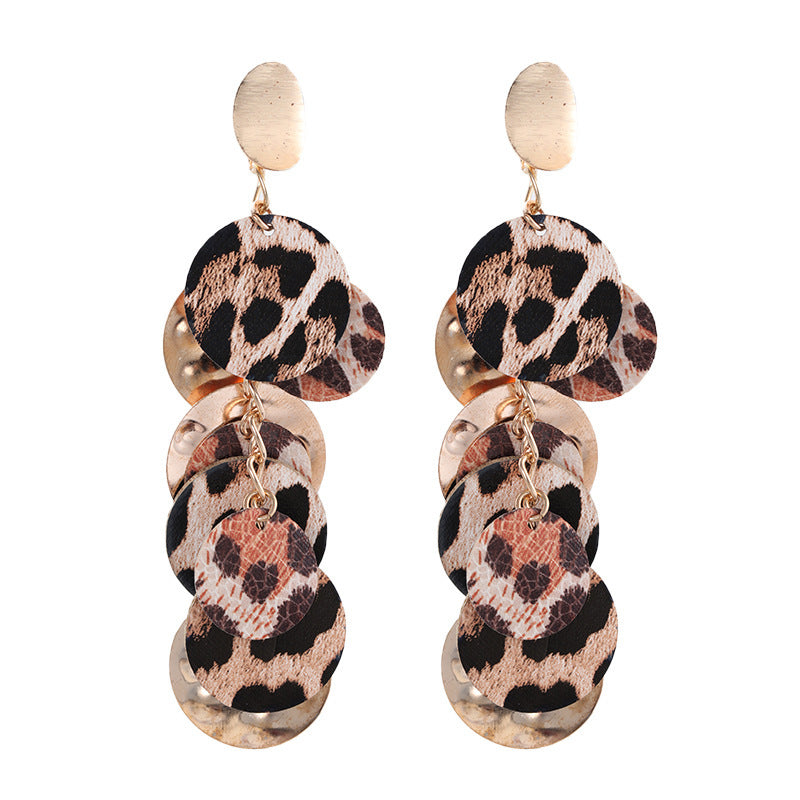 Wholesale Women's long leopard print sexy exaggerated earrings European and American ins style niche design earrings cross-border jewelry