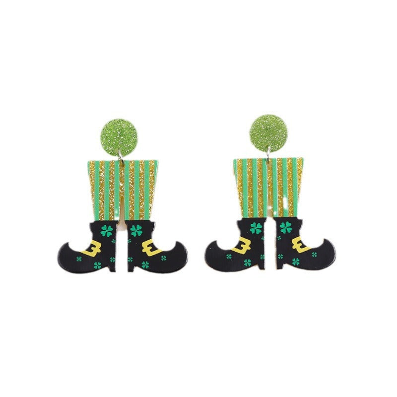 Wholesale St. Patrick's Day Oktoberfest Four Leaf Clover Clown Boots Earrings