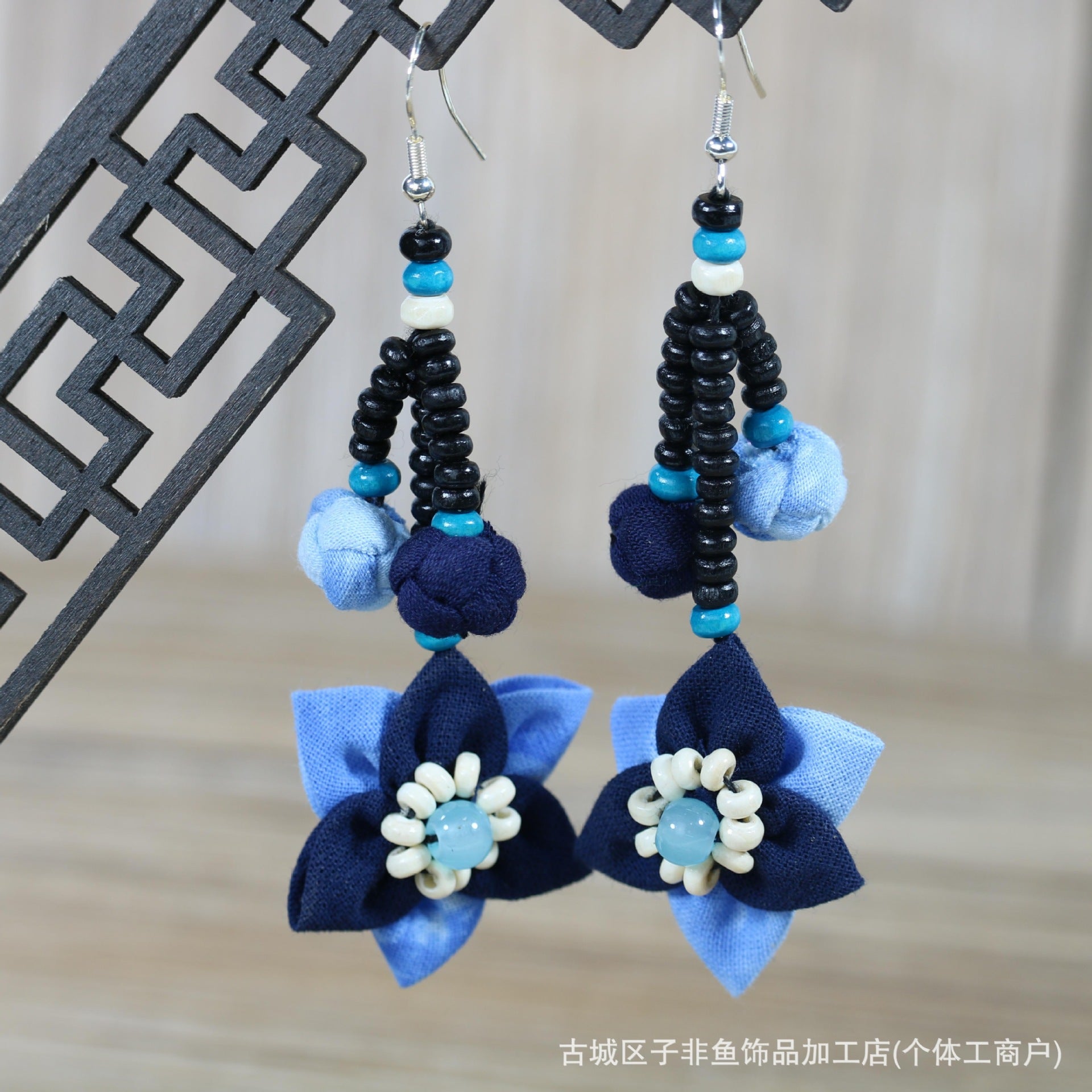 Wholesale Ethnic Style Tie-Dye Style Blue-Dyed Fabric Handmade Earrings