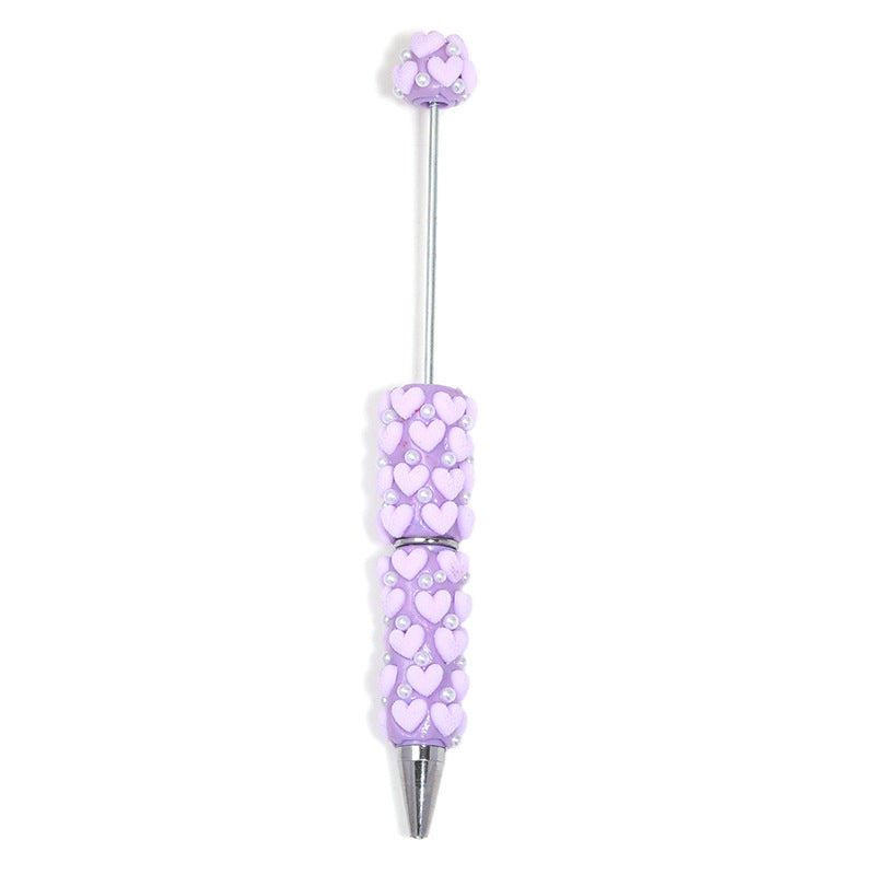 Wholesale 10pcs Colorful flocking heart-shaped pearl bead pen