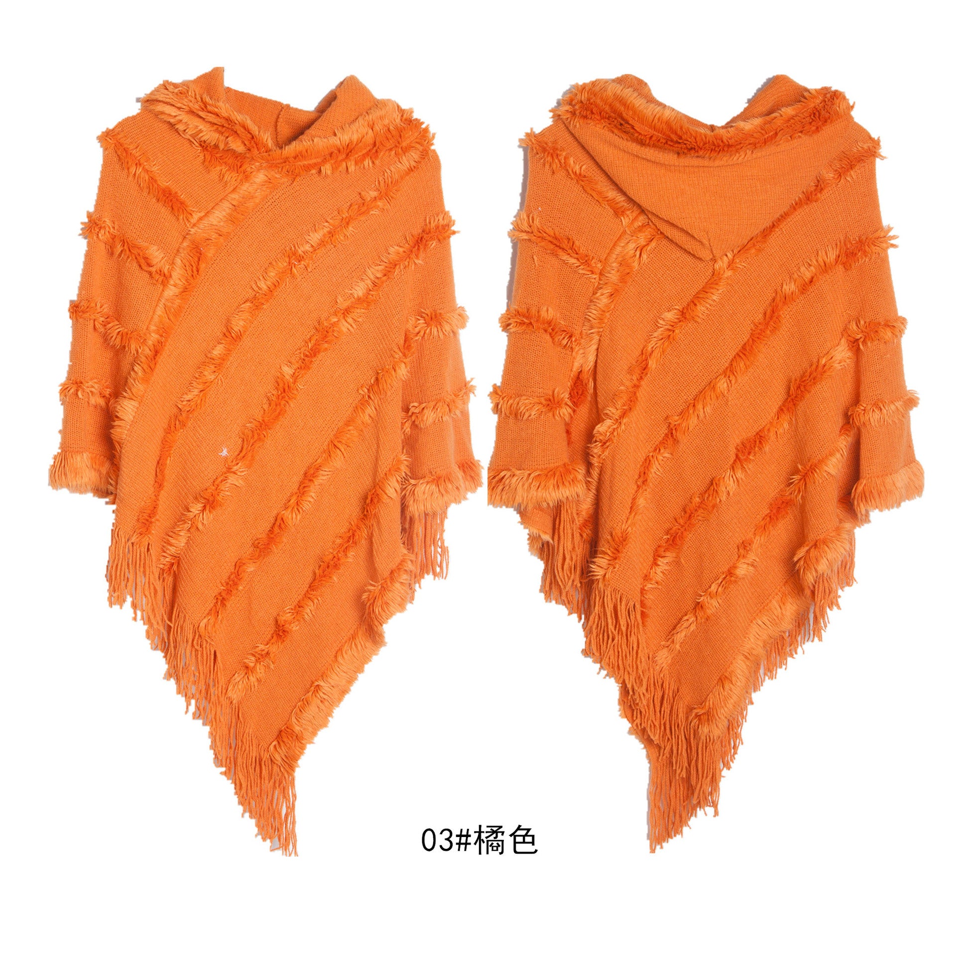 Wholesale Autumn and Winter Shawl Solid Color Hooded Knitted Pullover Cape Shawl