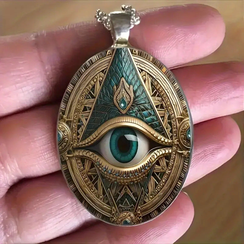 Wholesale retro Eye Pattern Elliptical Pendant Necklace