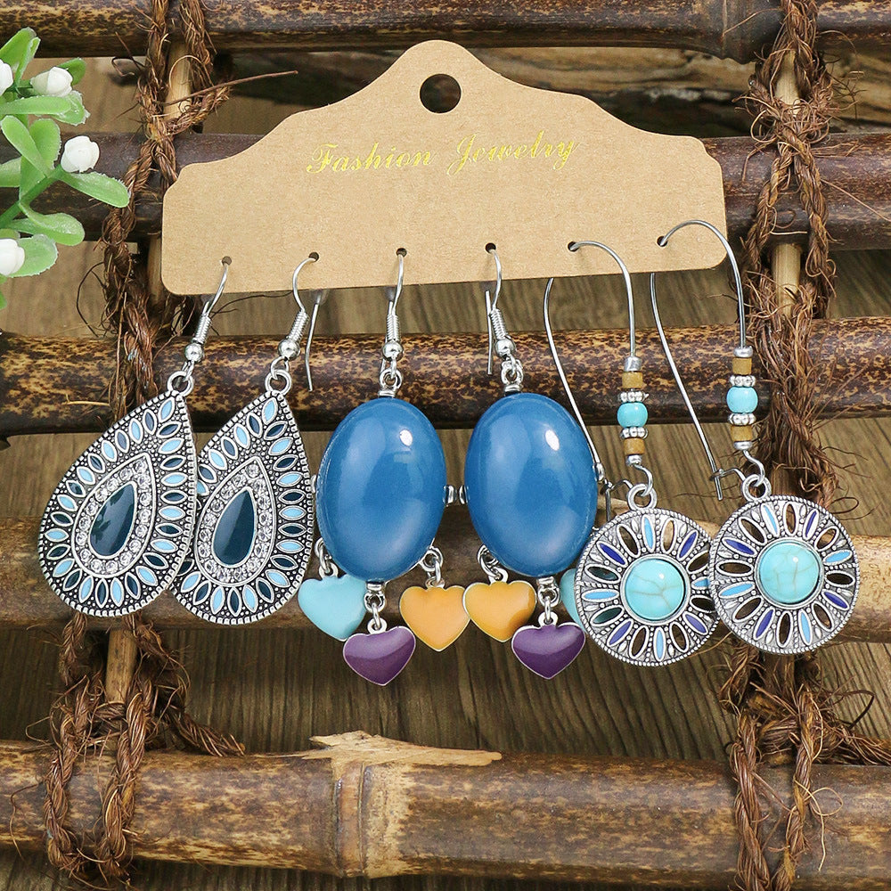Wholesale Boho Vintage Three Piece Set Tassel Flower Earrings