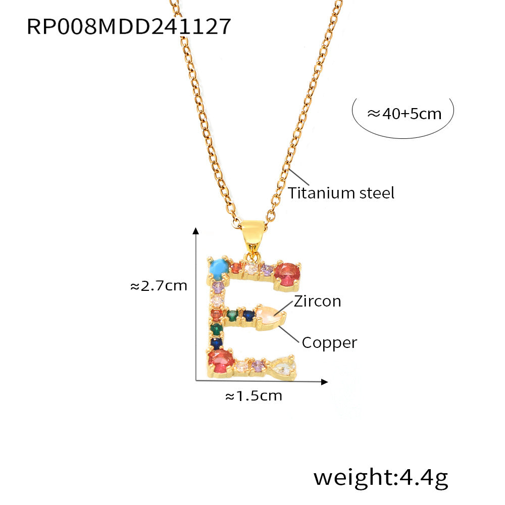 Wholesale Copper micro-inlaid colored zircon 26 English letters individual pendant niche hip-hop clavicle chain