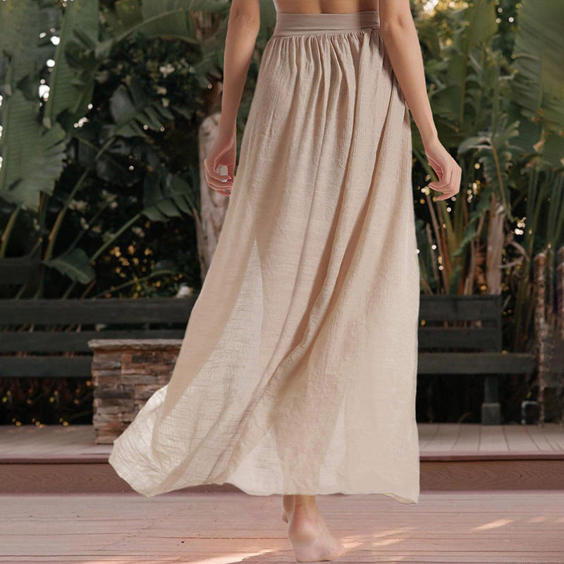 Beach de color sólido sólido al por mayor Holiday A-Line Sunsco Sunsid Title Knot Falda Swimwear