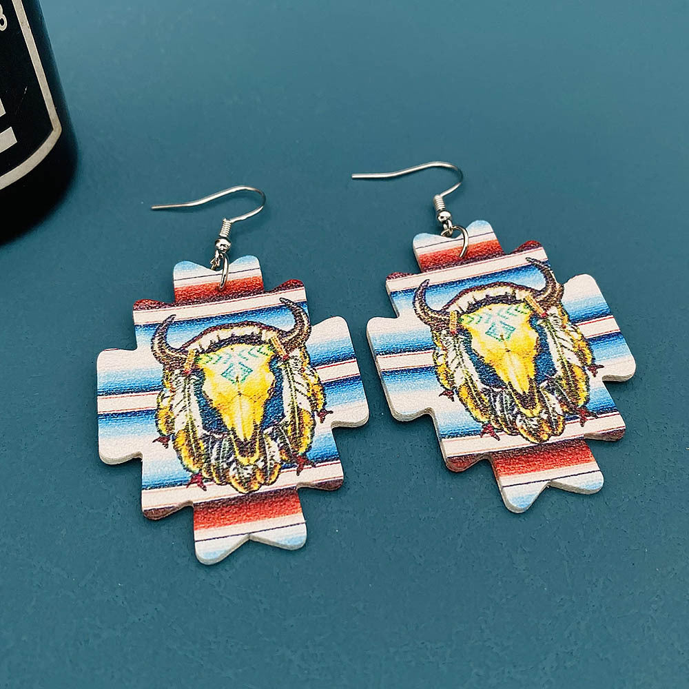 Pendientes colgantes de cactus de cuero de vaquero occidental al por mayor pendientes colgantes